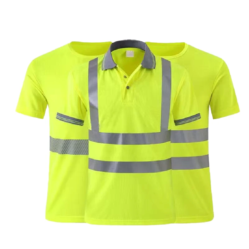 Custom Logo Short Sleeve Construction Mining Hi Vis Safety Reflective Polo T shirt Men Work Wear Construction Clothing Workwear