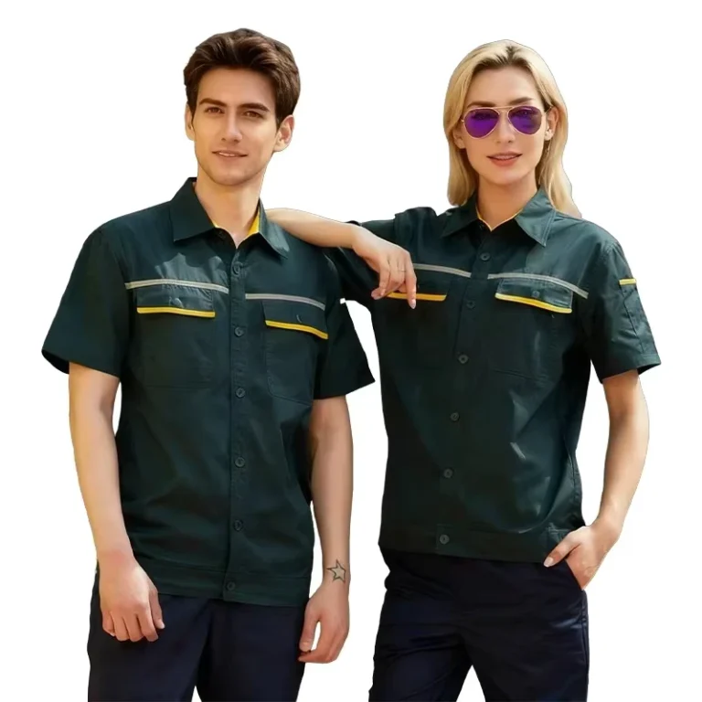 Custom-Logo-Silk-Screen-Printed-Anti-Wrinkle-High-Visibility-Cotton-Unisex-Short-Sleeve-Summer-Work-Shirt-Durable-Collar-Needle