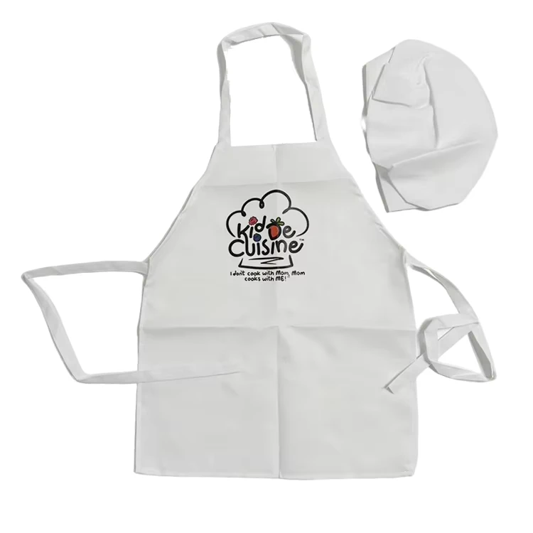 Custom Logo Sleeveless Polyester School Uniform Bib Apron and Chef Hat for Kids Washable Reusable for Painting