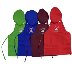 Custom Logo Sleeveless Polyester School Uniform Bib Apron and Chef Hat for Kids Washable Reusable for Painting