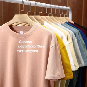 Custom Logo Solid 200g Heavyweight 100% Cotton Hip Hop T shirt O Neck Short Sleeve Regular Fit for Men
