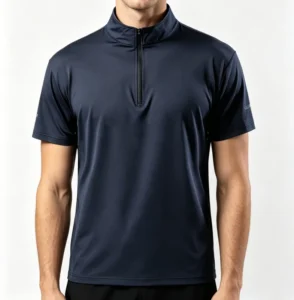 Custom Logo Spandex Cotton 160GSM 1/4 Zip Standing Collar Short Sleeve Quick Dry SGS Men Gym Training Athletic T Shirt for Men