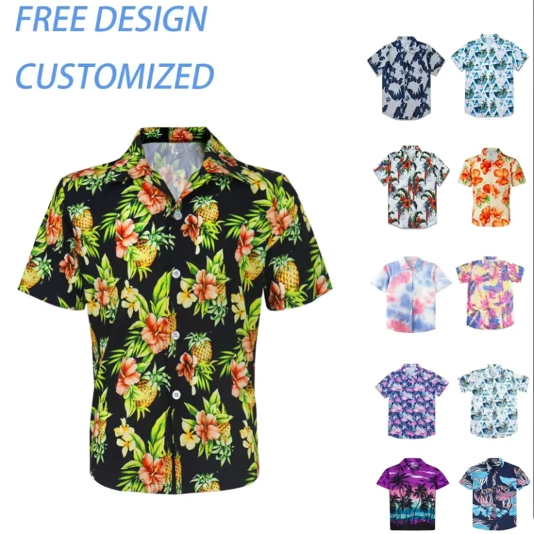 Custom-Logo-Sublimation-Print-Quick-Dry-Satin-Polyester-Button-Down-Hawaii-Short-Sleeve-Mens-Hawaiian-Shirt