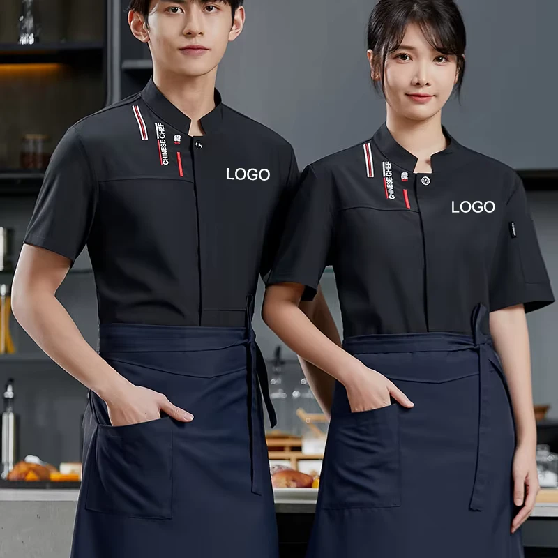 Custom Logo Unisex Black Kitchen Chef Coats Customize Cook Jacket Woman Restaurant Coffee Shop Waiter Uniform