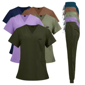 Custom Logo Unisex Hospital Medical Scrub Uniform Set with Lab Coat