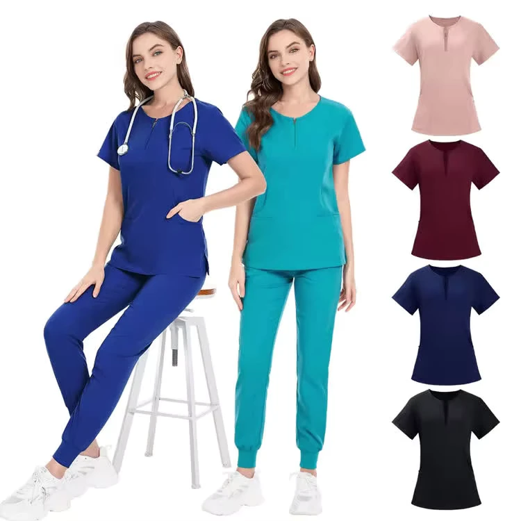 Custom-Logo-Unisex-Hospital-Scrubs-Elastic-Work-Wear-Top-Pant-Medical-Beauty-Nurse-Uniforms-for-Women-Men-OEM-Model