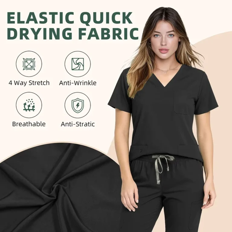 Custom-Logo-Unisex-Scrub-Uniform-Polyester-Spandex-Stretch-Fit-Medical-Workwear