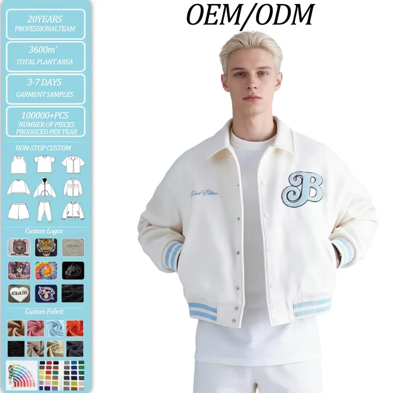Custom Logo Vintage Streetwear Embroidery Sports Loose Unisex Letterman Bomber Baseball Varsity Jacket for Men