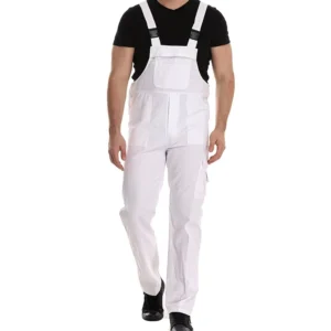 Custom Logo White Bib Overalls Multi Pocket Industrial Clean Work Jumpsuit for Cleaning & Catering
