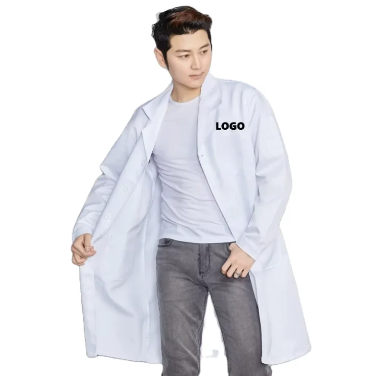 Custom-Logo-White-Coat-Long-Uniform-Cotton-Polyester-Food-Industry-Work-Clothes-for-Clean-Room-Customizable-Word-Garment