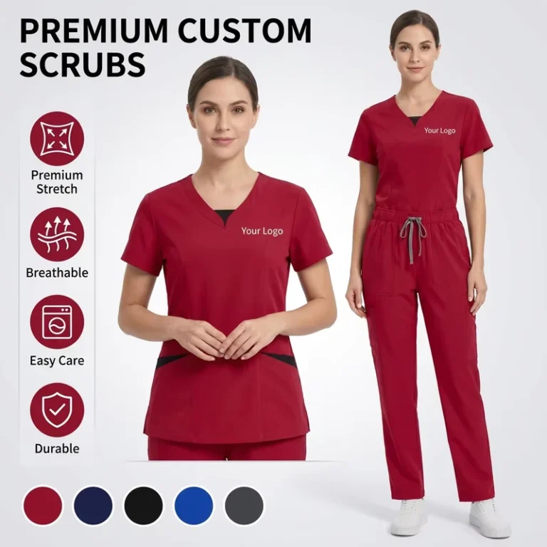 Custom-Logo-Womens-Medical-Scrubs-Set-Stretch-Spandex-Hospital-Uniform-Surgical-Nurse-Uniform