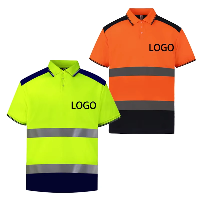 Custom Logo Work Clothes High Visibility Short Sleeve Hi Vis Polo Shirt Uniform Workwear Reflective Safety Shirt