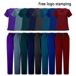 Custom Logo Woven Polyester Women’s Nursing Scrub Uniform Jogger Set Hospital Needle Detection OEM In Stock