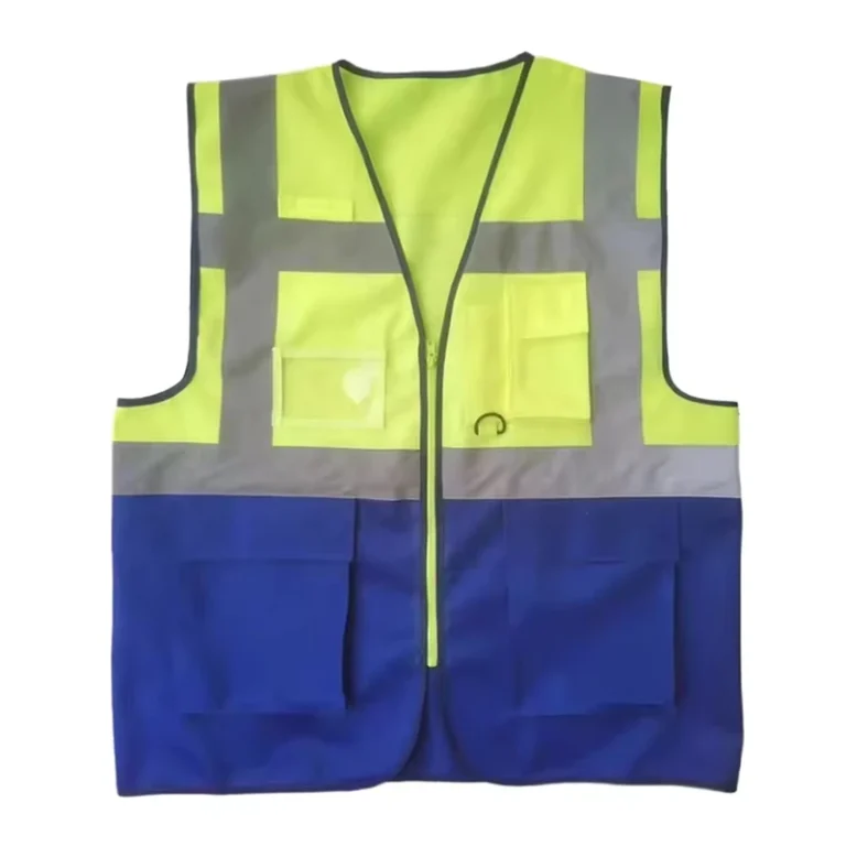 Custom-Logo-Yellow-Blue-High-Visibility-Polyester-Reflective-Vest-Multiple-Pockets-Construction-Security-Safety-Vest-CE-CLASS-2