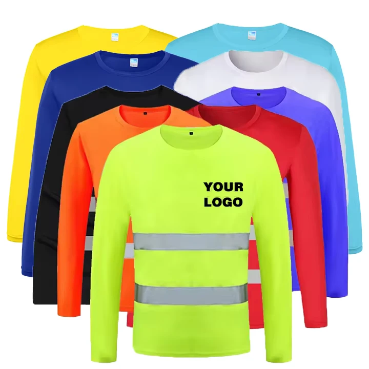 Custom Long Sleeve 100% Polyester Quick Drying Mens Construction Reflective Hi Vis Work Shirt Safety T Shirts