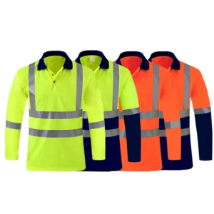 Custom Long Sleeve Man Safety Work Construction Clothes Workwear Hi Vis Quick Dry Reflective Stripes Polo Shirt