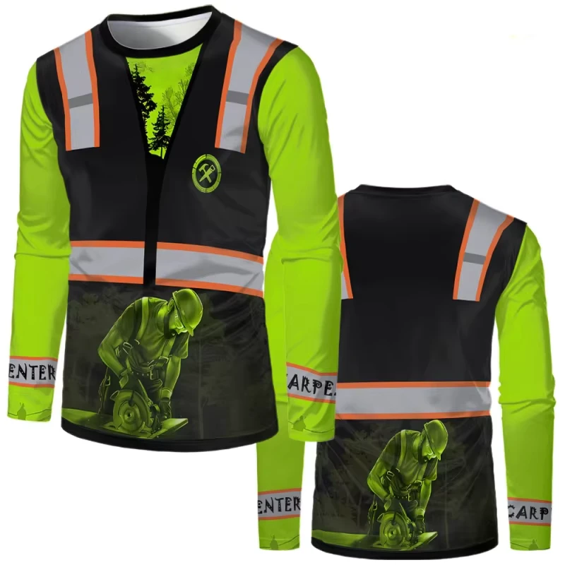 Custom Long Sleeve Safety T Shirts Men's Construction Moving High Visibility Breathable Sun Protection Reflective ANSI Class 3