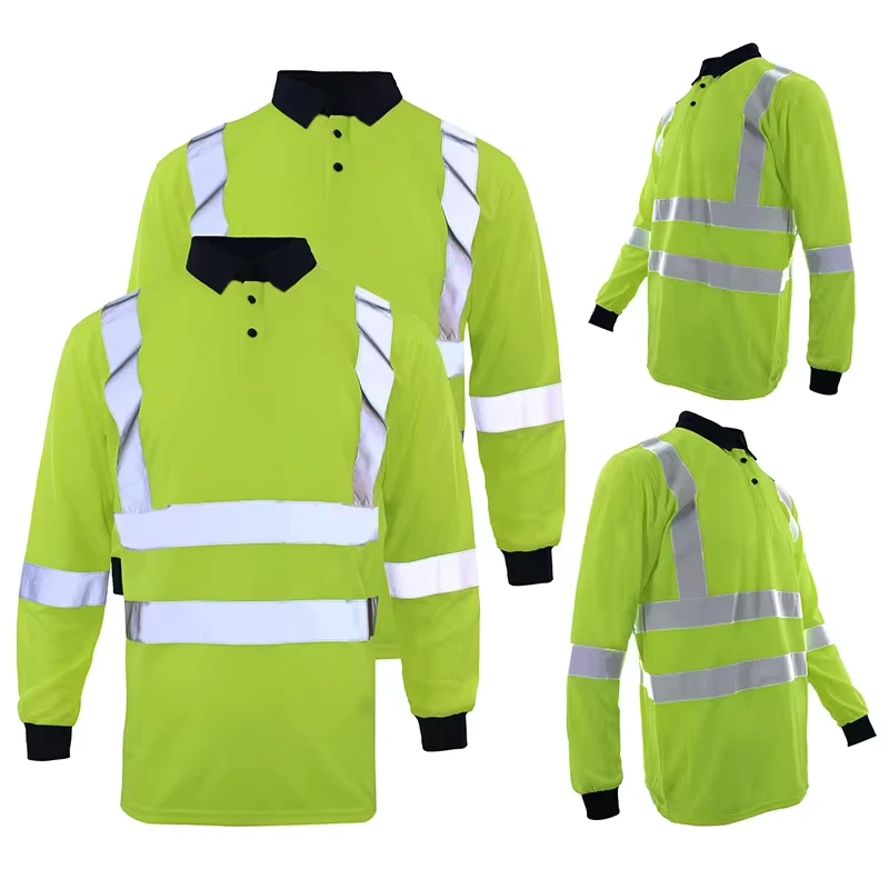 Custom Long Sleeve Shirt Polyester Quick Dry Hi Vis Workwear Safety T Shirt Reflective Work Polo Shirts FG 17L