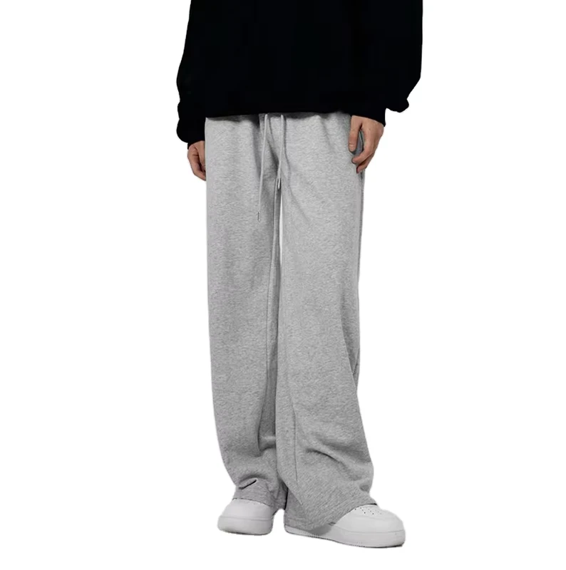 Custom Loose Trousers Blank Wide-Leg Sweatpants 100% Cotton French Terry Double-Waist Straight Trackpants Flared Sweatpants Men's