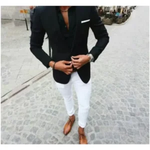 Custom Made Black Men Suits Formal Groom Wear Outfits Wedding Tuxedos White Pent Coat for Men Two Piece Slim Fit Blazer Sets