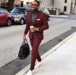 Custom Made Burgundy Men Suits Notched Lapel Slim Fit Two Button Blazer for Men Wedding Tuxedos Two Pieces (Jacket+Pants)
