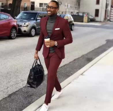 Custom Made Burgundy Men Suits Notched Lapel Slim Fit Two Button Blazer for Men Wedding Tuxedos Two Pieces (Jacket+Pants)