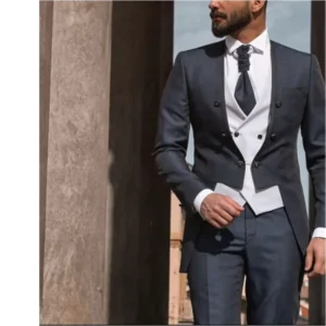 Custom Made Grey Men Suits Slim Fit 3 Pieces Tuxedo Groom Men Wedding Suits Party Blazers (Jacket+Pant+Vest)