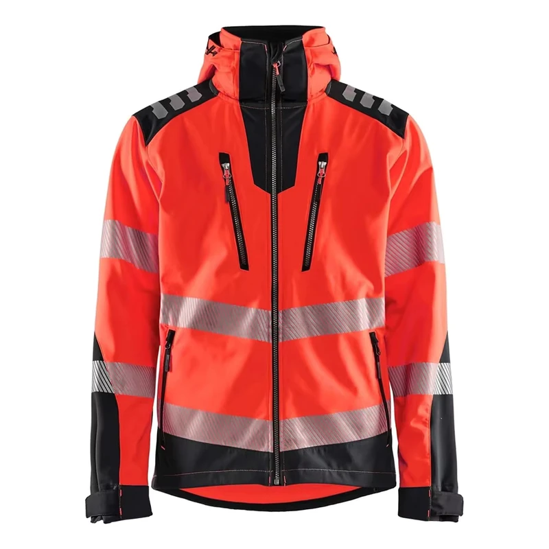 Custom Made Hi Vis Men's Workwear Safety Jacket Softshell Construction Security Reflective Tape Anti-static Feature