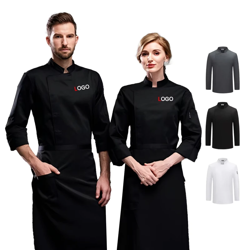 Custom-Made Solid-Color Breathable Long-Sleeve Chef Uniform for Restaurants and Bars
