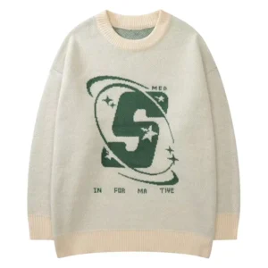 Custom Make OEM & ODM Men Sweaters Jacquard Cartoon Pullover Knitwear Fashion Style Long Knit Sweater Crew Neck Cotton Black