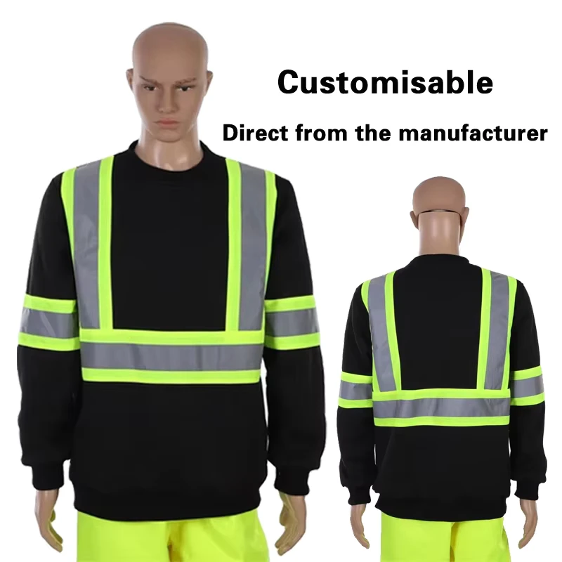 Custom Mechanic Construction Workwear Sweatshirts High Visibility Long Sleeve Safety Rescue Reflective Hi Vis Work Shirts