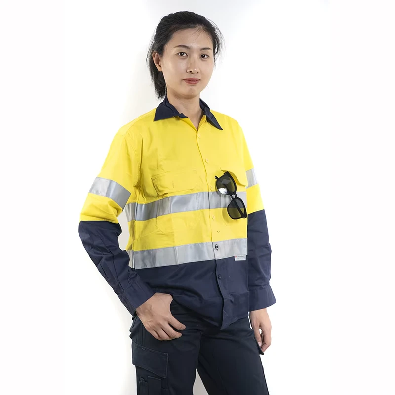 Custom Men Australia Construction Worker Mining Reflective Safety Work Uniform Cotton Shirt