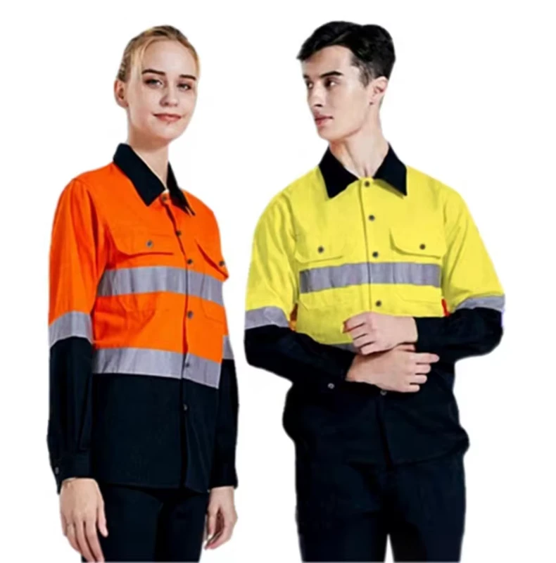 Custom Men Hi Vis Reflective Work Shirt Long Sleeve Outdoor Road Building Coal Mine Engineering Labor Protection Work Uniform