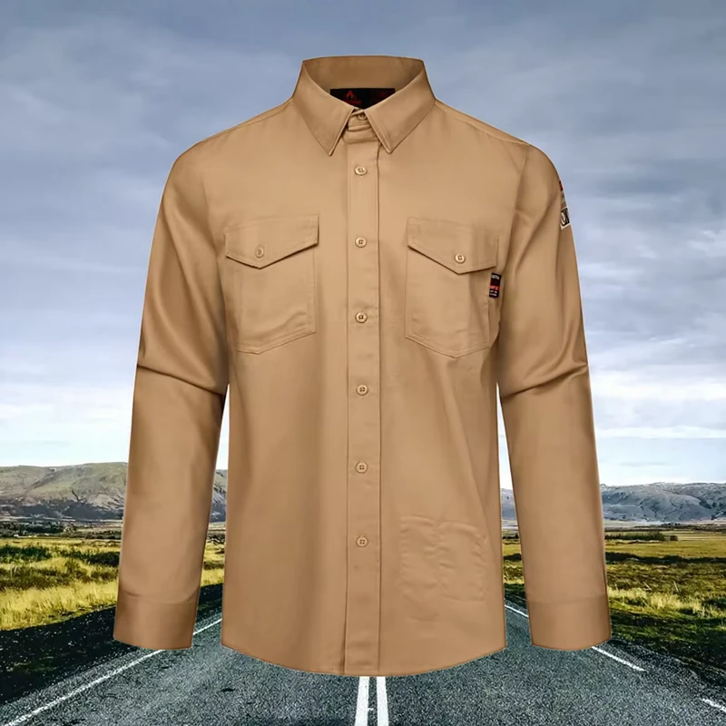 Custom Men NFPA70E&NFPA2112 Flame Resistant Shirt for Welder ATPV 11 Cal/cm CAT2 Flame Retardant Workwear Anti-Static