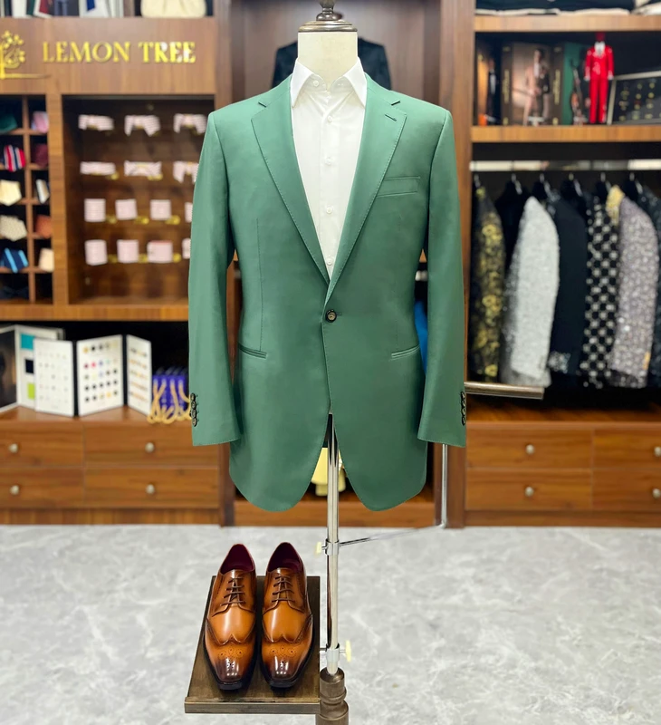 Custom Men's Business Suit 2 Piece Set Plus Size Single Breasted Slim Fit Woolen Fabric Patch Pocket Flat Breathable for Adults