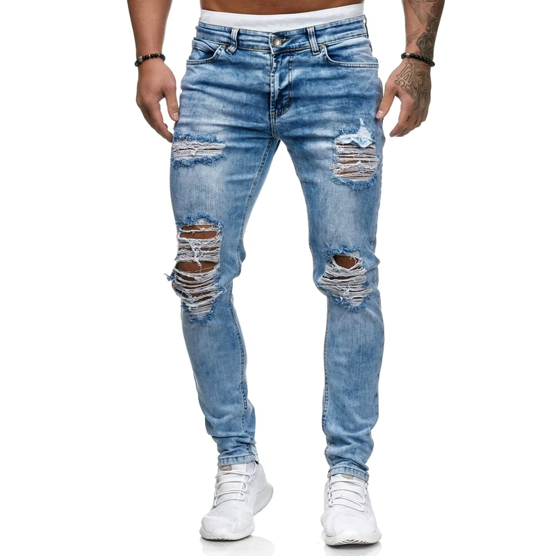Custom Mens Cotton Ripped Pants Distressed Stylish Designer Skinny Homme Fit Slim Man Stretch Denim Jeans For Men