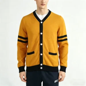 Custom Men’s Cotton Striped Knit Cardigan School Uniform Sweater
