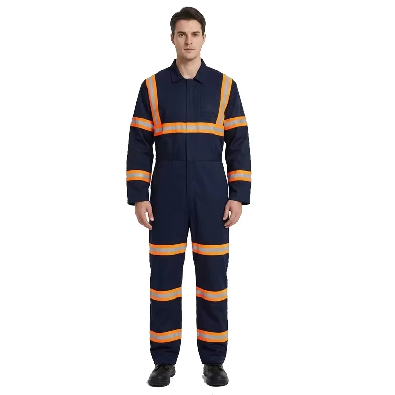 Custom Men's Hi Vis Reflective FR Fireproof Cotton Rip Stop Twill Quick Dry Industrial Safety Coveralls