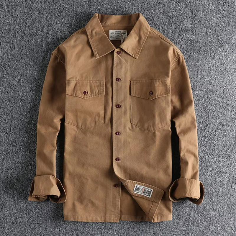 Custom Men's High-End Cotton Long-Sleeve Washed Retro Shirt