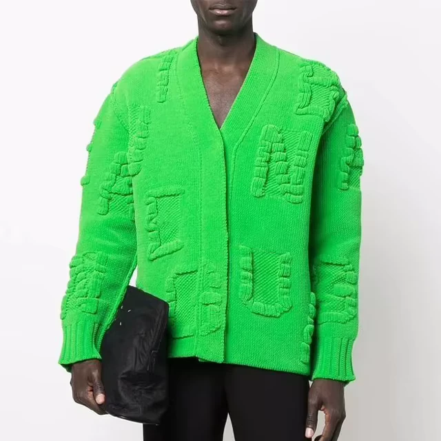Custom-Mens-Knit-Embossing-Cardigan-Sweater-with-V-Neck-Collar-and-Letter-Pattern-Short-Sleeve-Quick-Dry-for-Winter