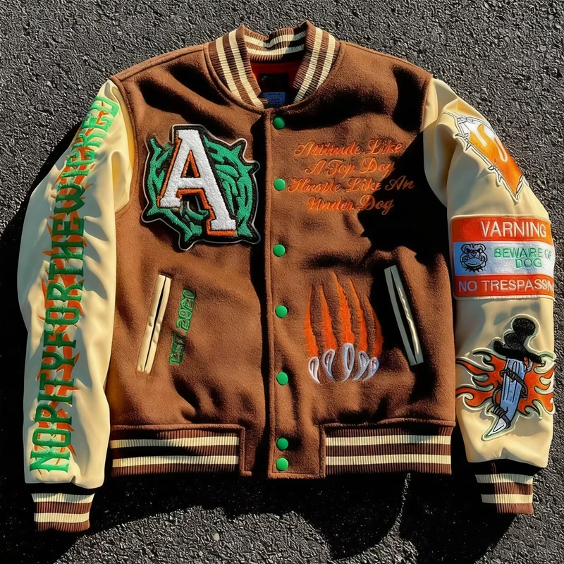 Custom Men's Letterman Varsity Jackets Winter Baseball Bomber Leather Sleeves Chenille Embroidered Logo Fabric Varsity Jacket