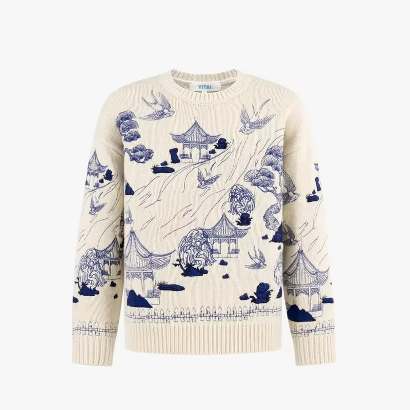 Custom Men's Long-Sleeve Crew-Neck Knit Sweater