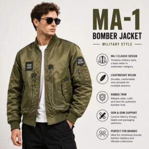 Custom Men’s MA 1 Bomber Jacket Lightweight Nylon Flight Outerwear OEM ODM Manufacturer