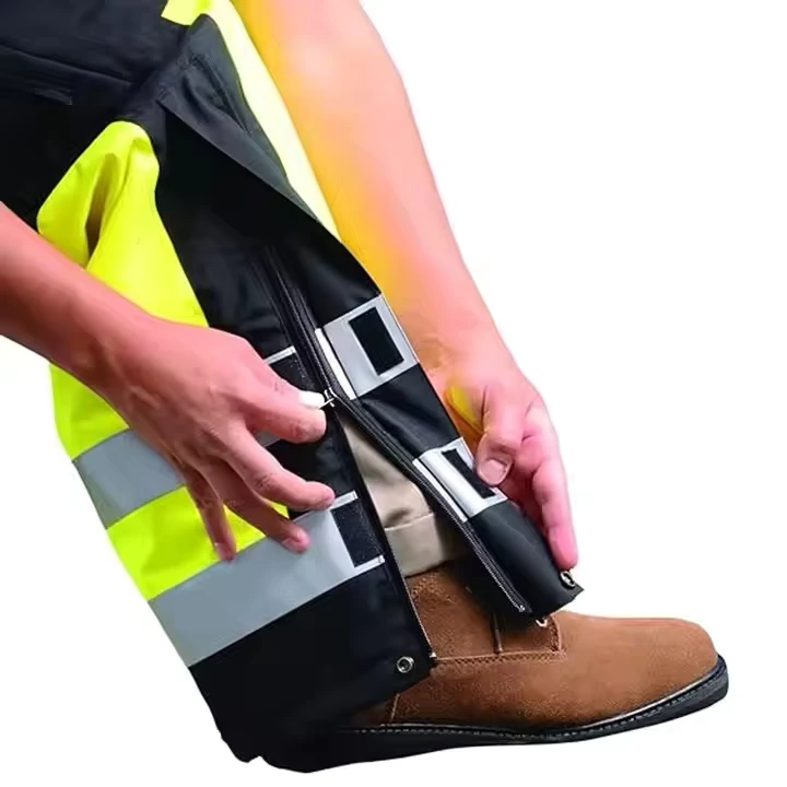 Custom Mens Multi Pockets Hi Vis Cargo Bib Pants Reflective Tape Working Uniform Bib Pants