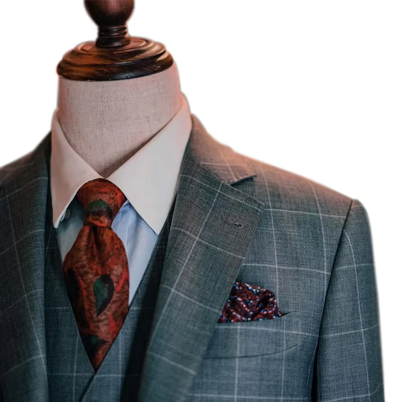 Custom Men's Plus-Size Breathable Pleated Wool Suit Set