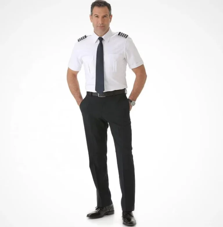 Custom-Mens-Short-Sleeve-Snow-White-Golden-Silk-Epaulettes-Spandex-Pilot-Shirts