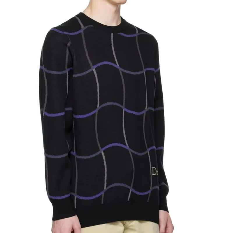 Custom Men's Stripe Crew Neck Pullover Casual Knit Sweater 100% Cotton Plus Size Fall Winter