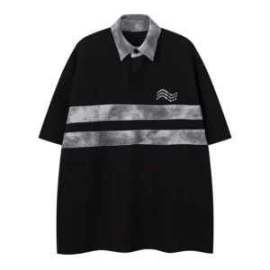 Custom Men’s Summer Polo Shirt Top Single Button Embroidery Short Sleeved Striped Design American Street