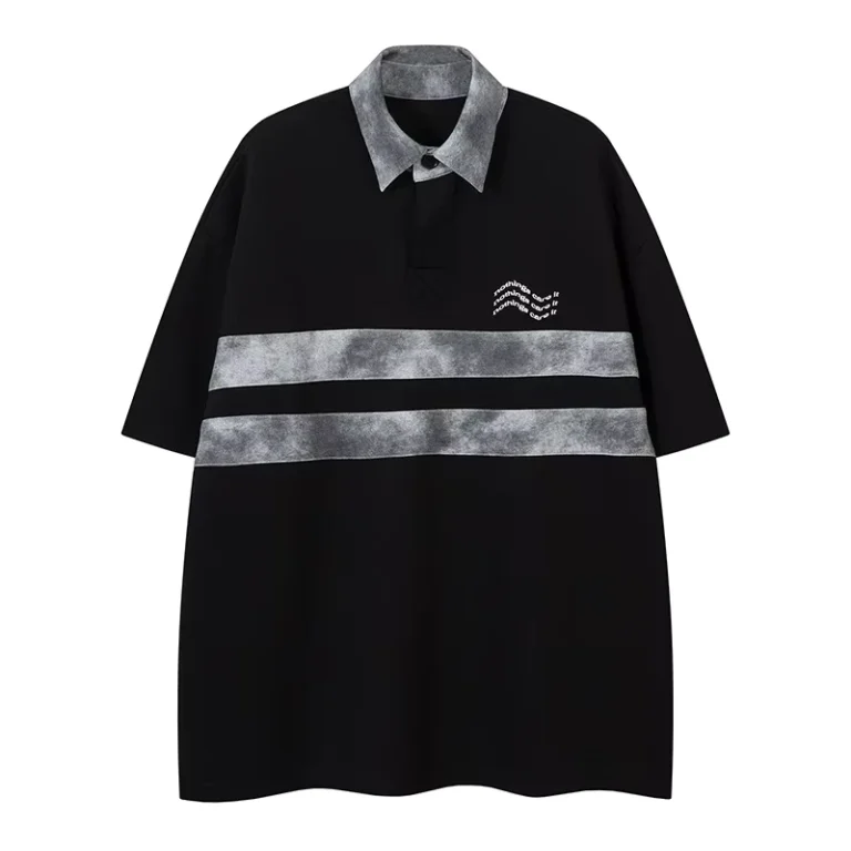Custom-Mens-Summer-Polo-Shirt-Top-Single-Button-Embroidery-Short-Sleeved-Striped-Design-American-Street