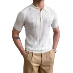 Custom Men’s Summer Vintage Short-Sleeve Polo Knit Top Slim-Fit Pullover Sweater